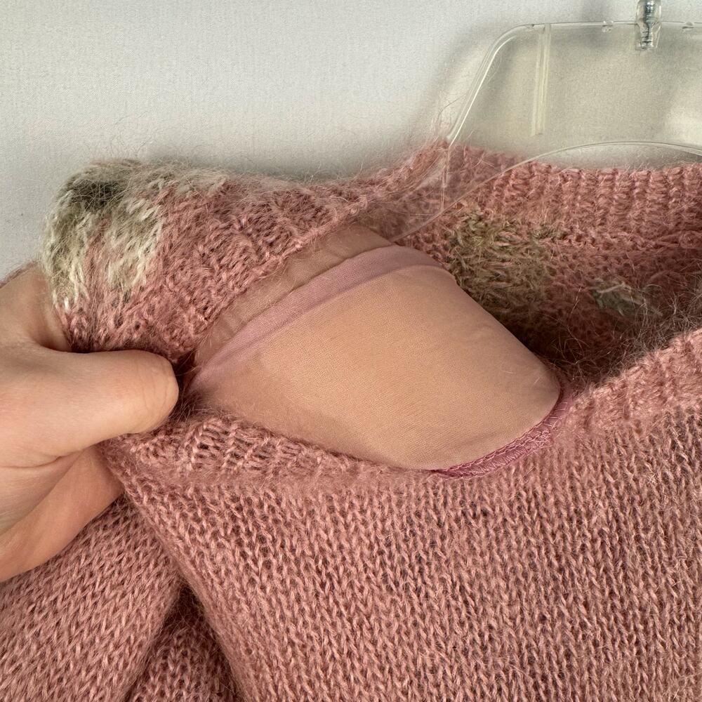 VTG Melbourne Elements Pink Floral Fuzzy Knit‎ Mohair Wool Sweater Women's Large - Picture 6 of 8